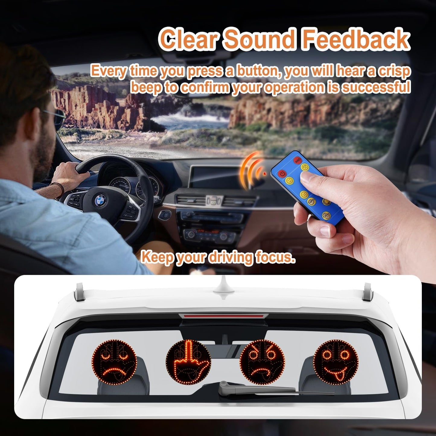 4 Emojis and 4 Gestures Middle Finger Car Light with Remote, Road Rage LED Sign for Car, Ideal Gifted Car Accessories, Fun Car Gadgets for Men and Women