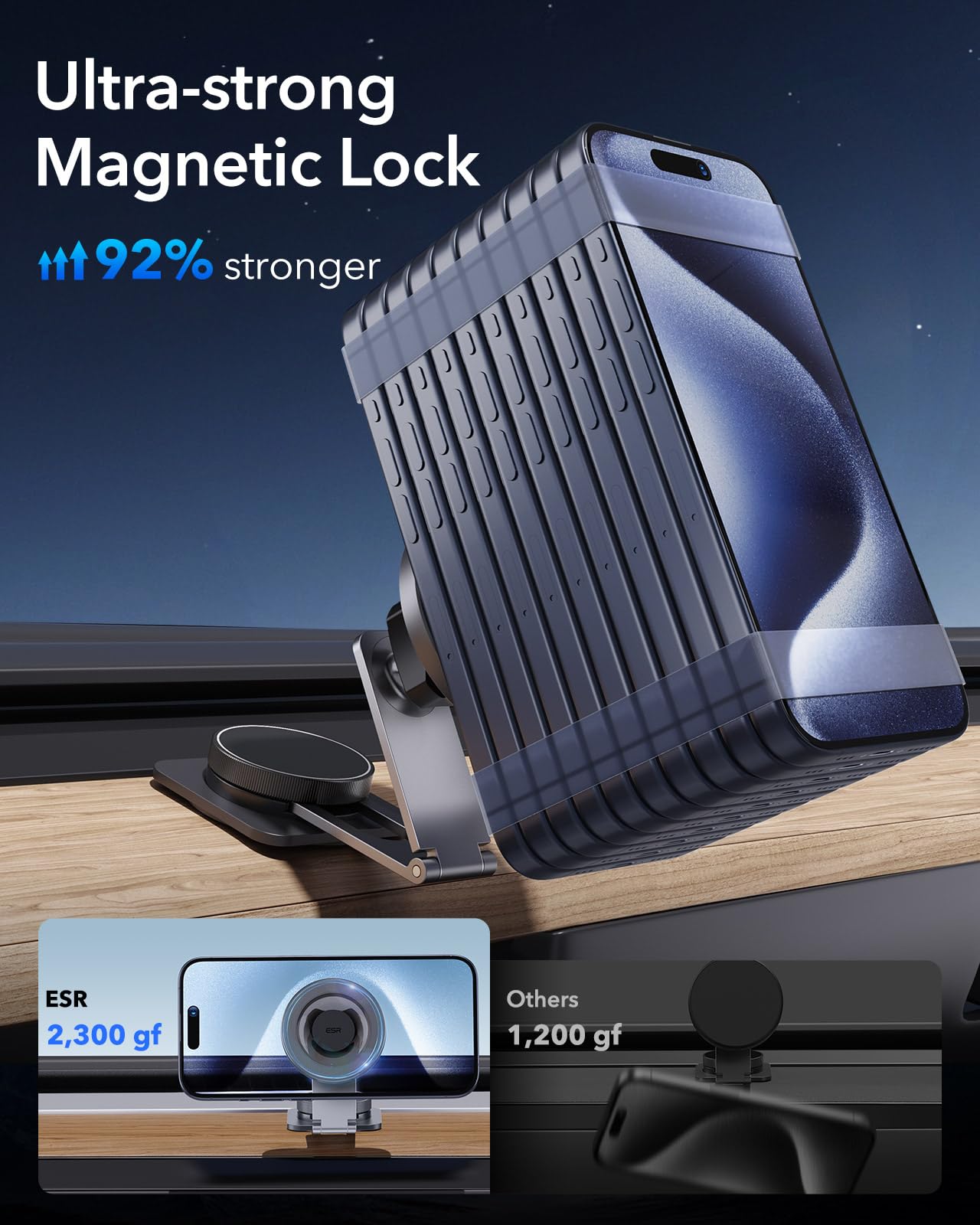 ESR for MagSafe Car Mount, Foldable Dashboard/Tesla Magnetic Car Mount,Tesla Touchscreen Car Phone Holder Mount, Magnetic Phone Holder for Car, for iPhone 16/15/14/13/12, S25, Charging Not Supported