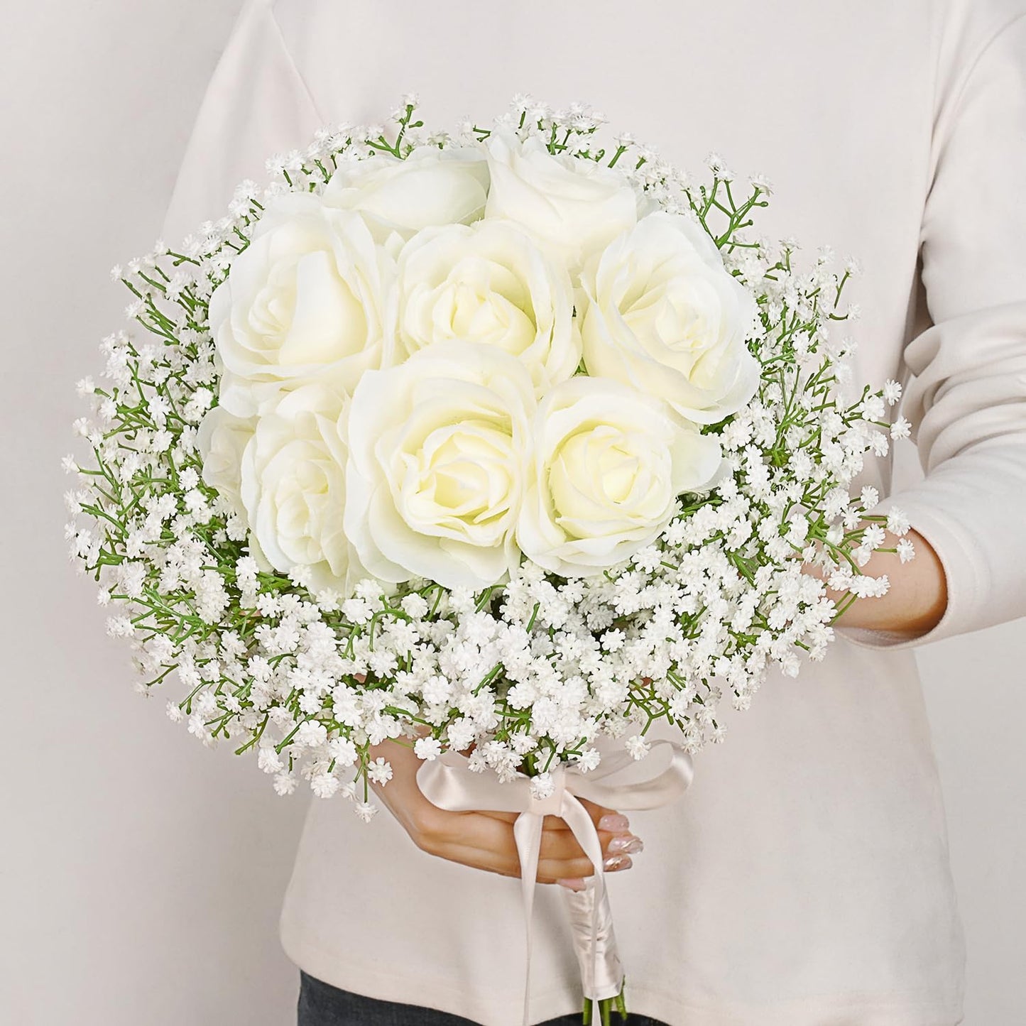 MARTINE MALL Babys Breath Artificial Flowers, 10 PCS White Baby Breath Flowers Artificial Bulk, Fake Babys Breath Gypsophila Real Touch Faux Babys Breath for Wedding Floral Arrangement Home Decor