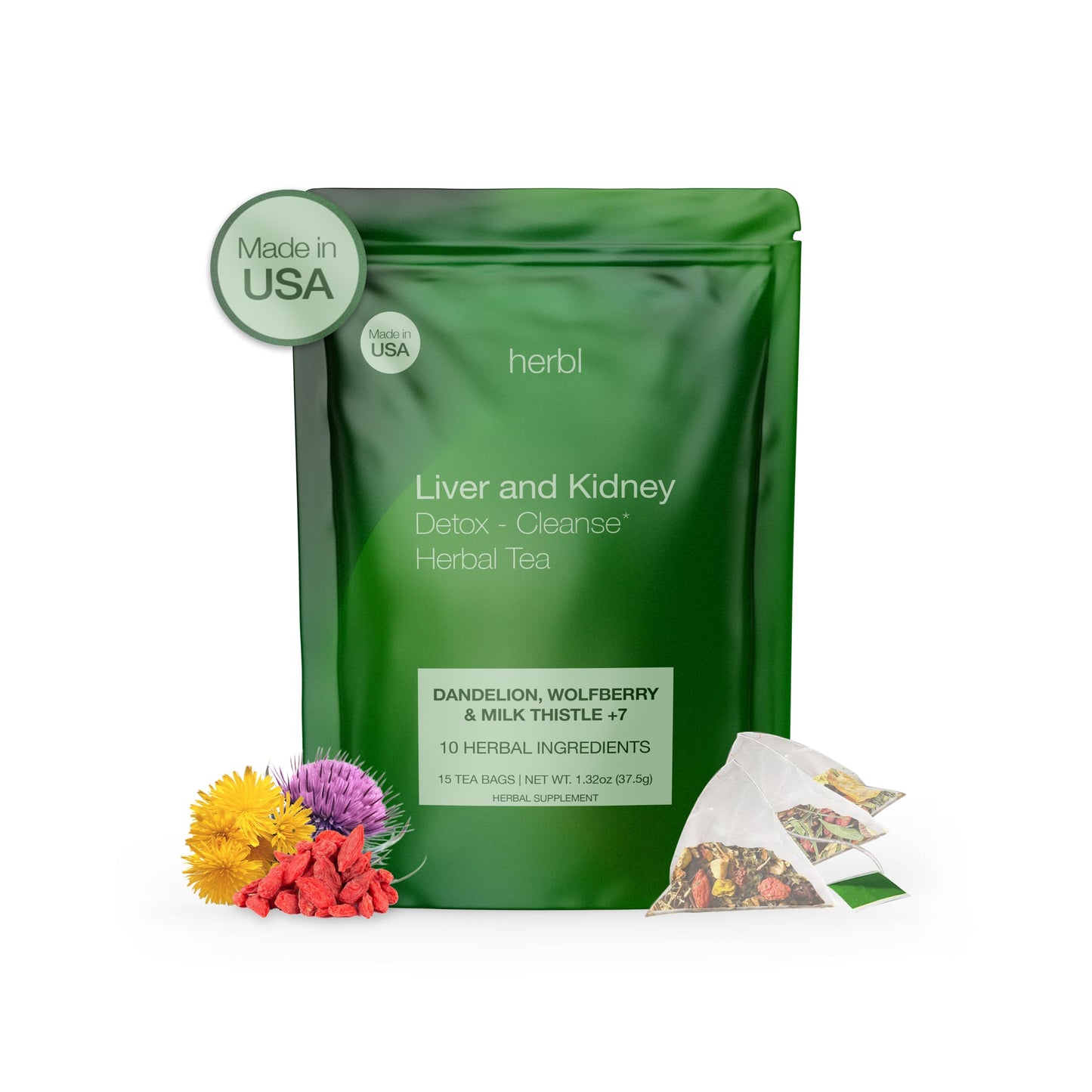 Organic Dandelion Wolfberry Tea - Kidney and Liver Detox Tea - Organic Liver Kidney Cleanse & Detox with Dandelion, Goji Berry, Milk thistle, Turmeric, Hibiscus and extra Herbal Ingredients