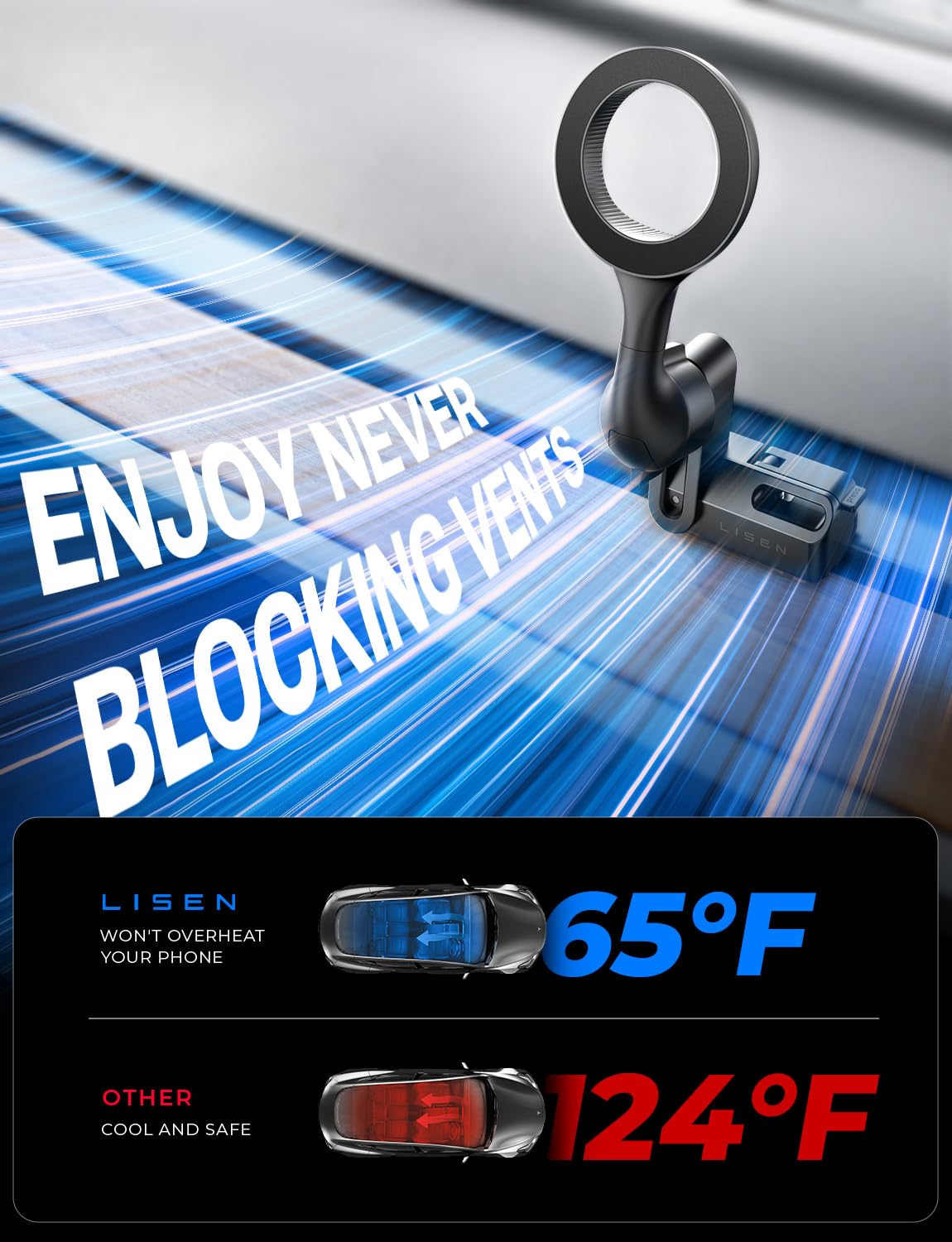 LISEN for Tesla Phone Mount, MagSafe Car Mount [Never Block] for Model 3 Y Accessories, Phone Holder Fits iPhone 16 Pro Max Plus 15 14 [NOT FIT 2024 Model 3 Y]