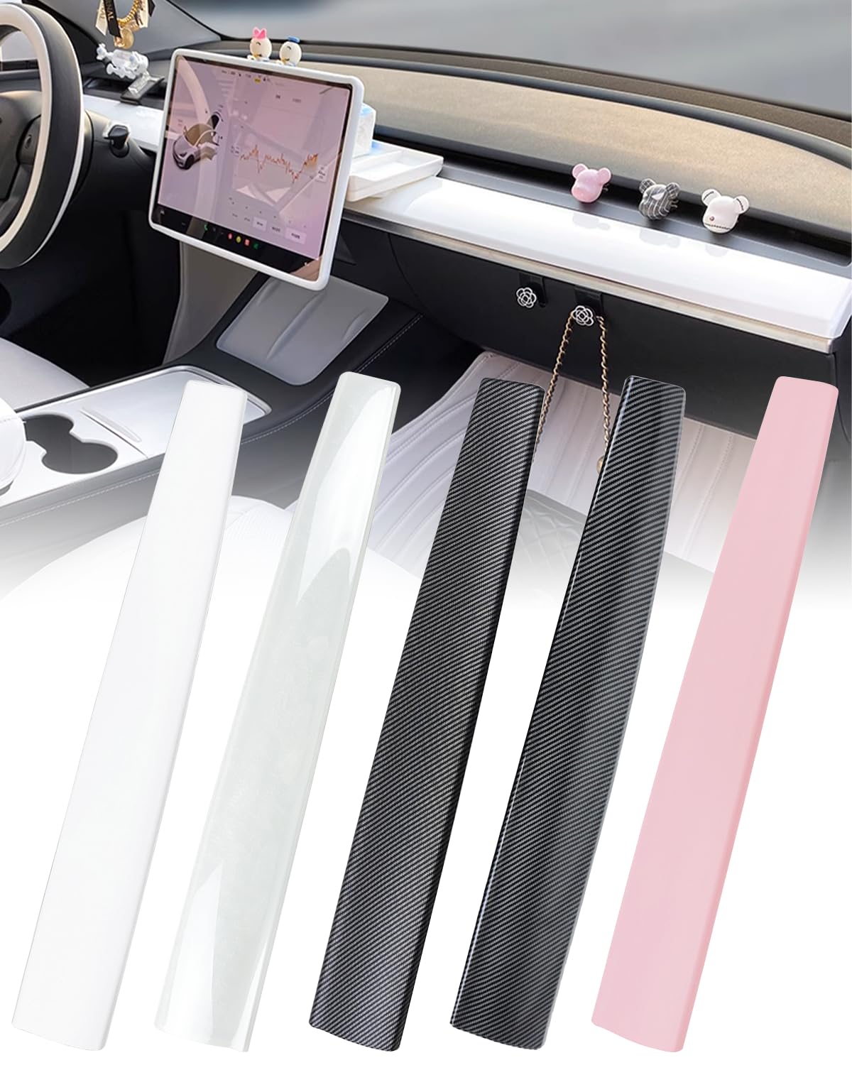 KKTR-CAR Dashboard Cover Wrap and Front Door Inner Armrest Panel Cover Trim Compatible with Tesla Model 3 2021-2023 Model y 2020-2025,NOT for Performance (Pearl White, 4pcs)