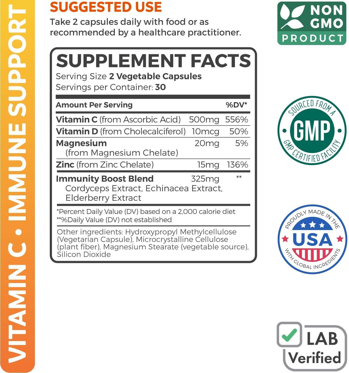 Vitamin C Immune Support Supplement - Immunity Boost Blend with Elderberry Vitamin C and Zinc for Daily & Seasonal Support - Immunity Supplement with Magnesium Zinc Vitamin C and D (1 Month Supply)