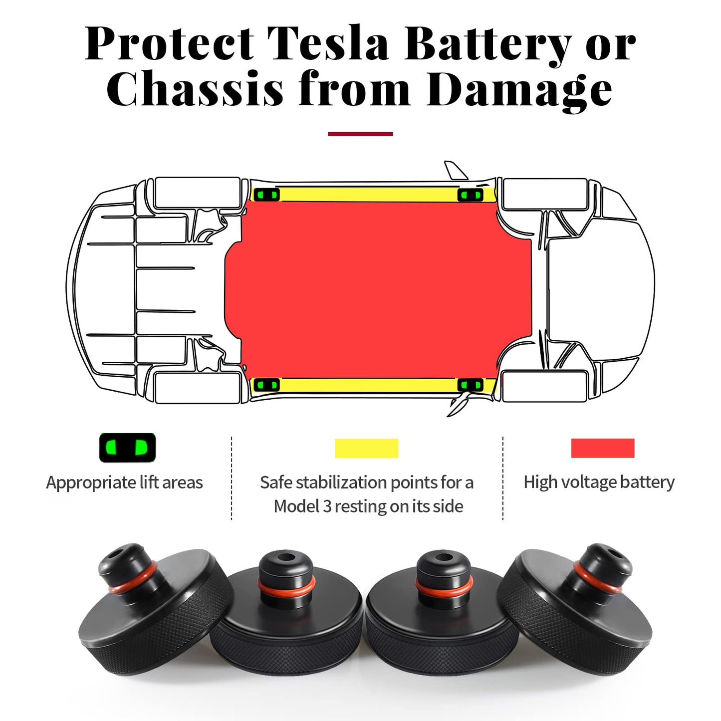 Chirano Lifting Jack Pad for Tesla Model 3/S/X/Y, 4 Pucks with Storage Case, Accessories for Tesla Vehicles 2013 to 2025, NOT Compatible with 2025 New Model Y with 4680 Battery (Texas Built)