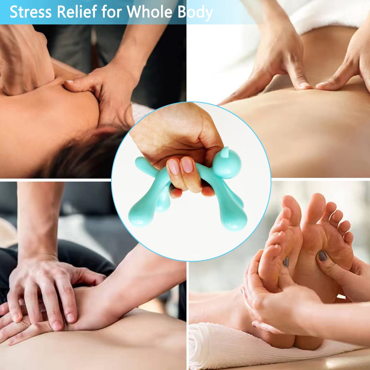 Mnelaeopli Manual Massager Tool, Deep Tissue Massage Tool for Muscles Relaxation, Mini Massager Tool for Back Neck Arm Shoulder Calf Thigh Leg - Blue