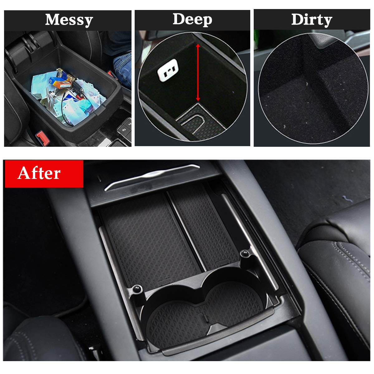 Jaronx Compatible with Tesla Model X/S Center Console Organizer, Armrest Storage Box+Cup Holder, for Tesla Model S/X Accessories 2016 2017 2018 2019 2020 2021