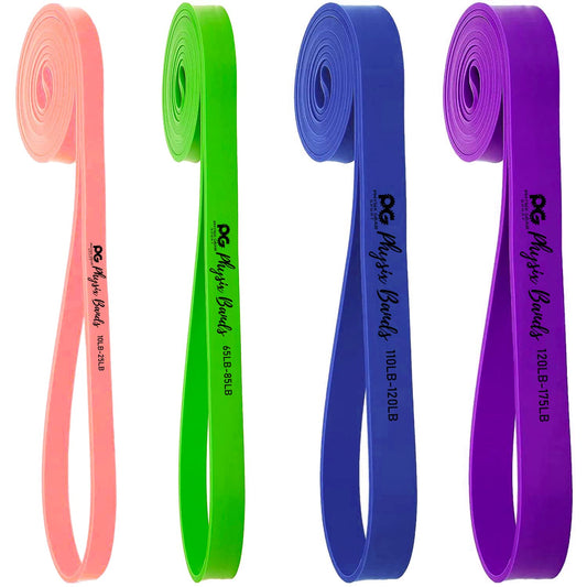 Physix Gear Workout Bands for Pullups Set, Pull Up Resistance Bands Set, Long Bands for Workout and Exercise Bands Pull Ups, Pull Ups Resistance Bands, Purple/Green/Blue/Pink (4 Pack), 82in (208cm)