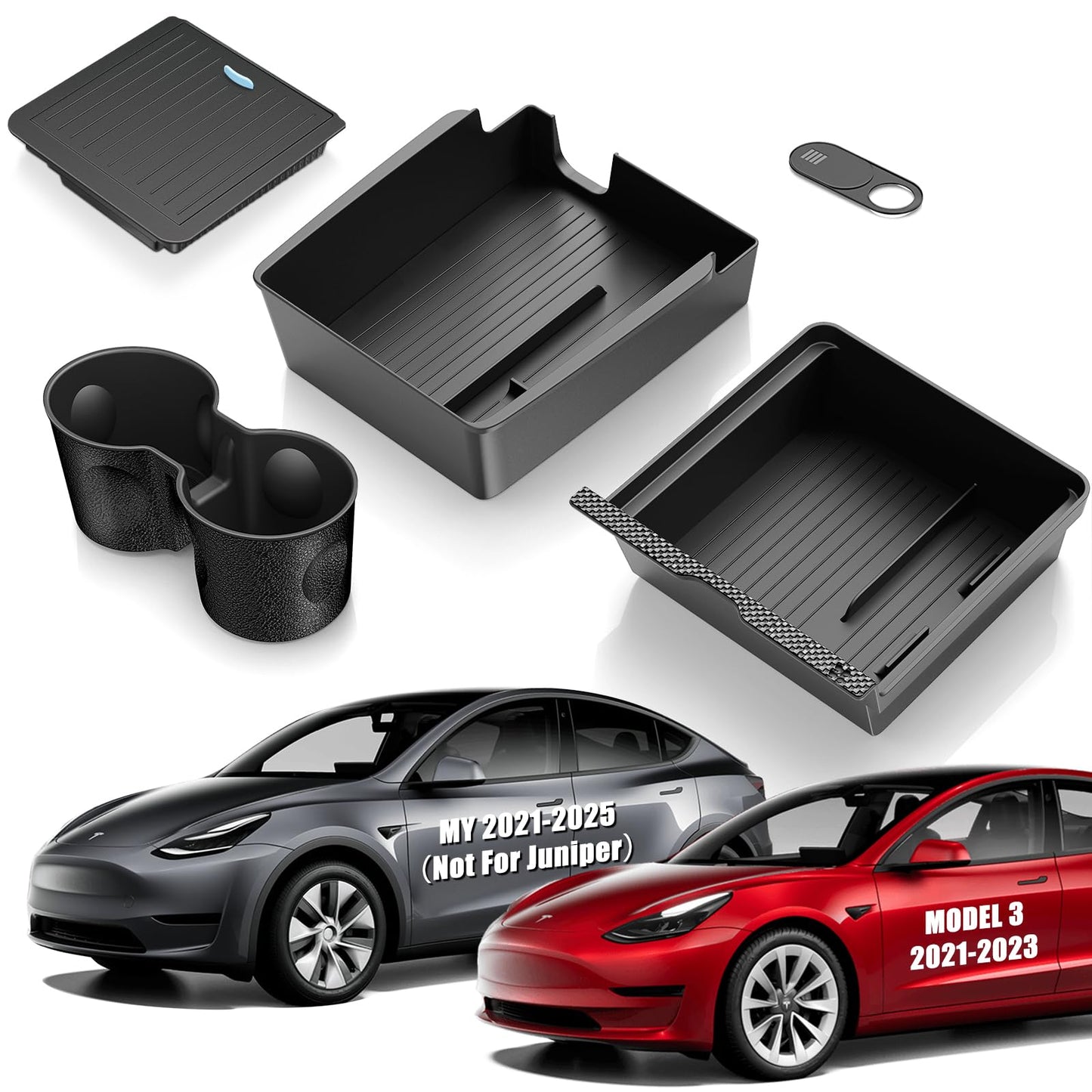 XINTUO 5Pcs Center Console Organizer Tray Compatible for Tesla Model Y Accessories 2024-2021 Armrest Hidden Drawer Storage Box Cup Holder (Not Compatible for Model 3 Highland & Model y Juniper)