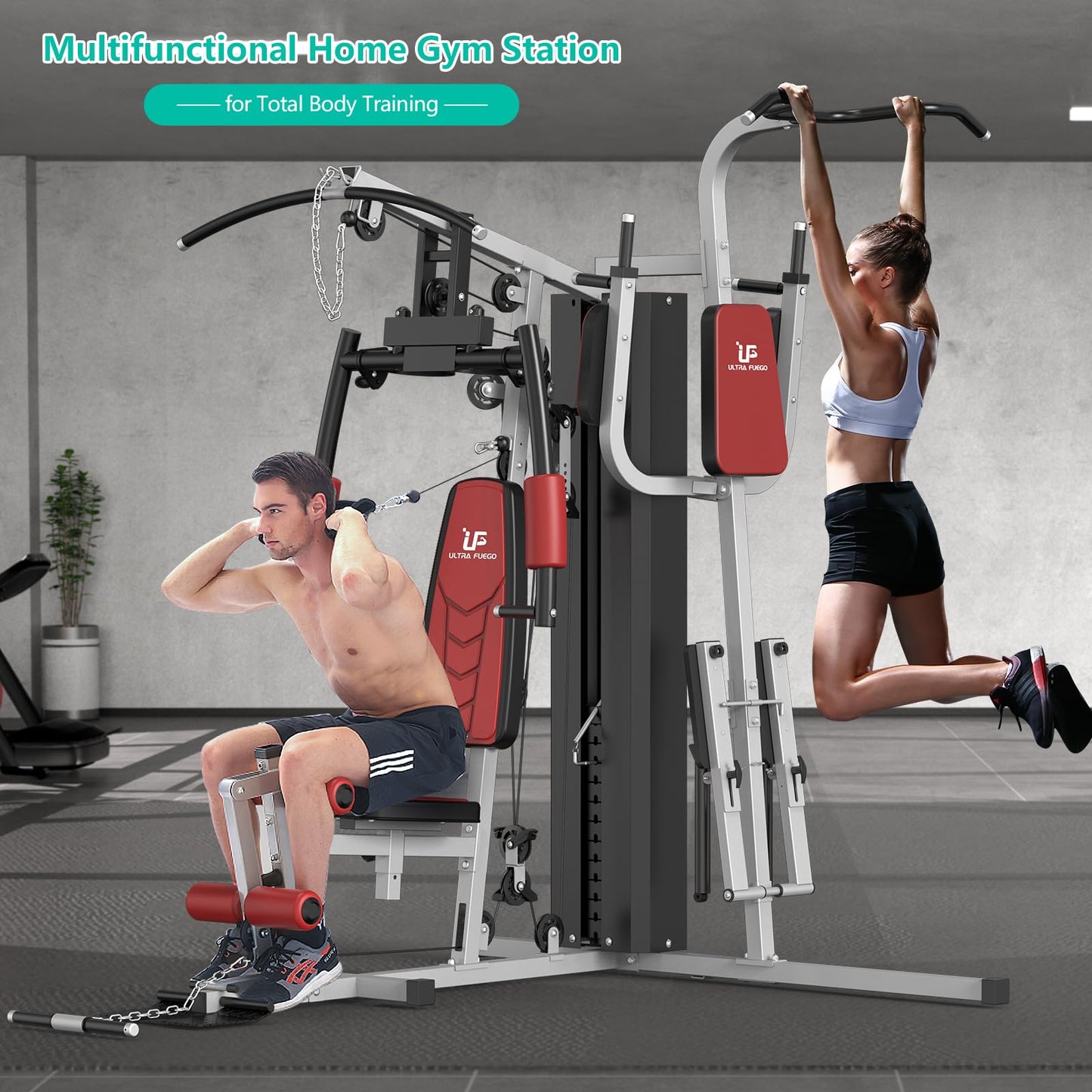 ULTRA FUEGO Multifunctional Home Gym Equipment Workout Station with Pulley System, Arm, and Leg Developer for Full Body Training