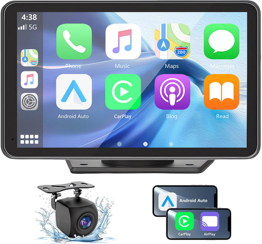Gegaibe Wireless Car Stereo with Apple CarPlay/Android Auto, Portable Touch Screen Car Radio Multimedia Player with Bluetooth, Backup Camera, Navigation, Mirror Link for All Vehicles