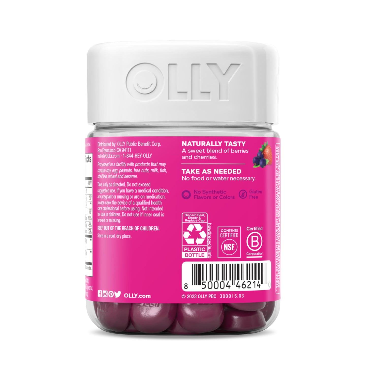 OLLY Immunity Gummy, Immune Support, Elderberry, Zinc, Vitamin C, Supplement, Berry Flavor, 15 Day Supply - 45 Count