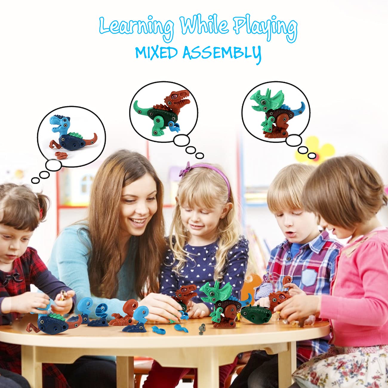 FREE TO FLY Dinosaur Toys for Kids 3-5: Take Apart STEM Learning Toys, Building Construction Sets with Electric Drill, Birthday Gifts for Boys Girls Age 4 5 6 7 8 Year Old