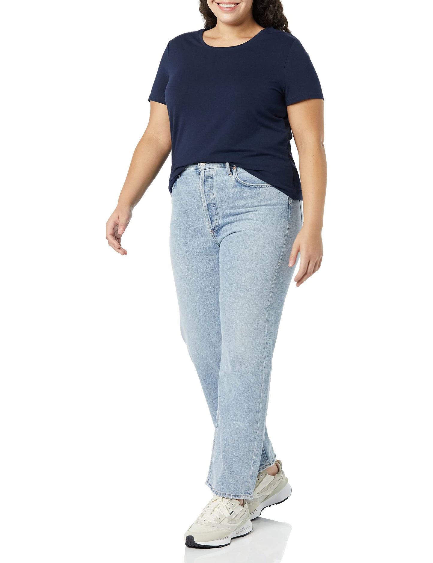 Amazon Essentials Women's Classic-Fit Short-Sleeve Crewneck T-Shirt, Pack of 4, Black/Charcoal Heather/Navy/White, XX-Large