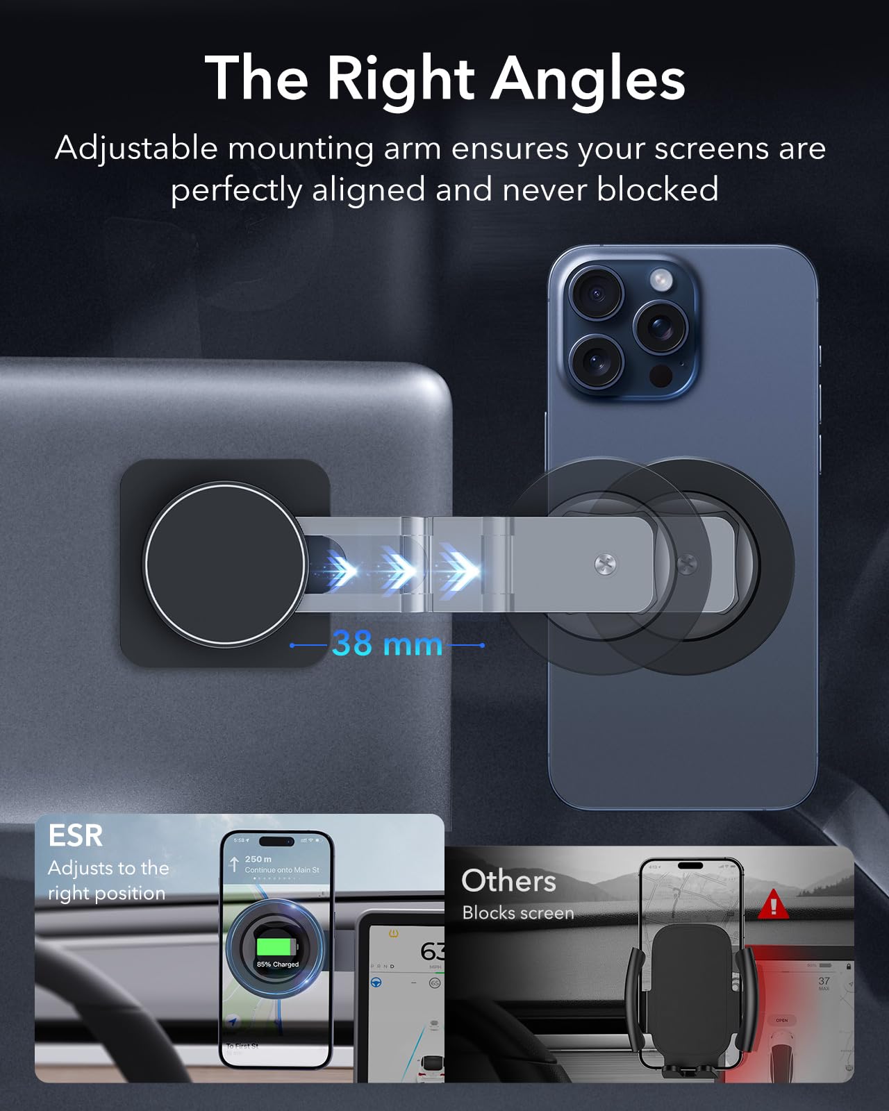 ESR for MagSafe Car Mount, Foldable Dashboard/Tesla Magnetic Car Mount,Tesla Touchscreen Car Phone Holder Mount, Magnetic Phone Holder for Car, for iPhone 16/15/14/13/12, S25, Charging Not Supported