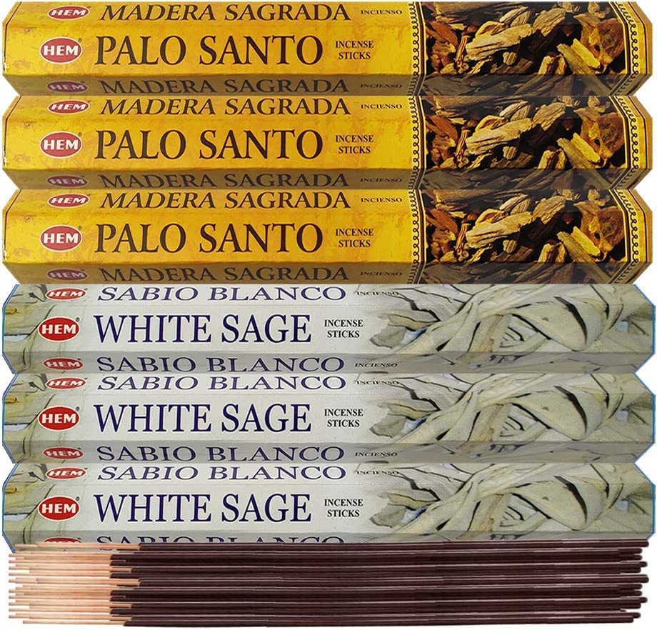 White Sage Incense Sticks and Hem De Palo Santo Incense Sticks with Incense Holder Bundle for Smudging Smudge kit Natural Inciensos Aromaticos Home Fragrance