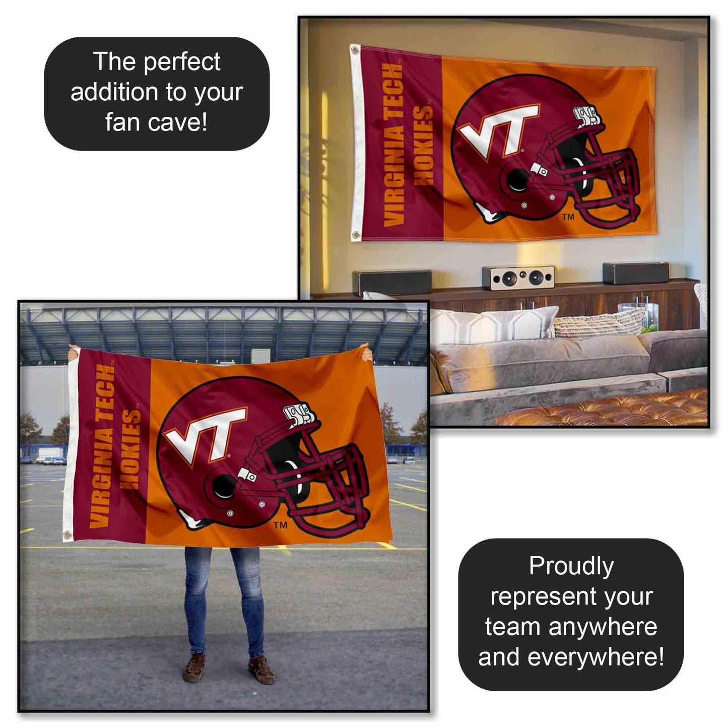 VA Tech Hokies Large Football Helmet 3x5 College Flag