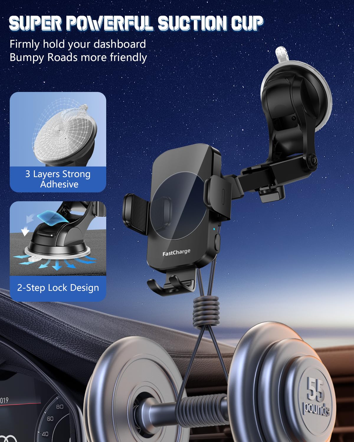 BothLin Wireless Car Charger, Fast Charging Phone Holder 3 in 1 Phone Mount Auto Clamping Car Accessories Compatible with iPhone 16 15 14 13 12 11 Xs XR, Samsung S23 Ultra S22 S21 S20/S10+ S9+ Note 9