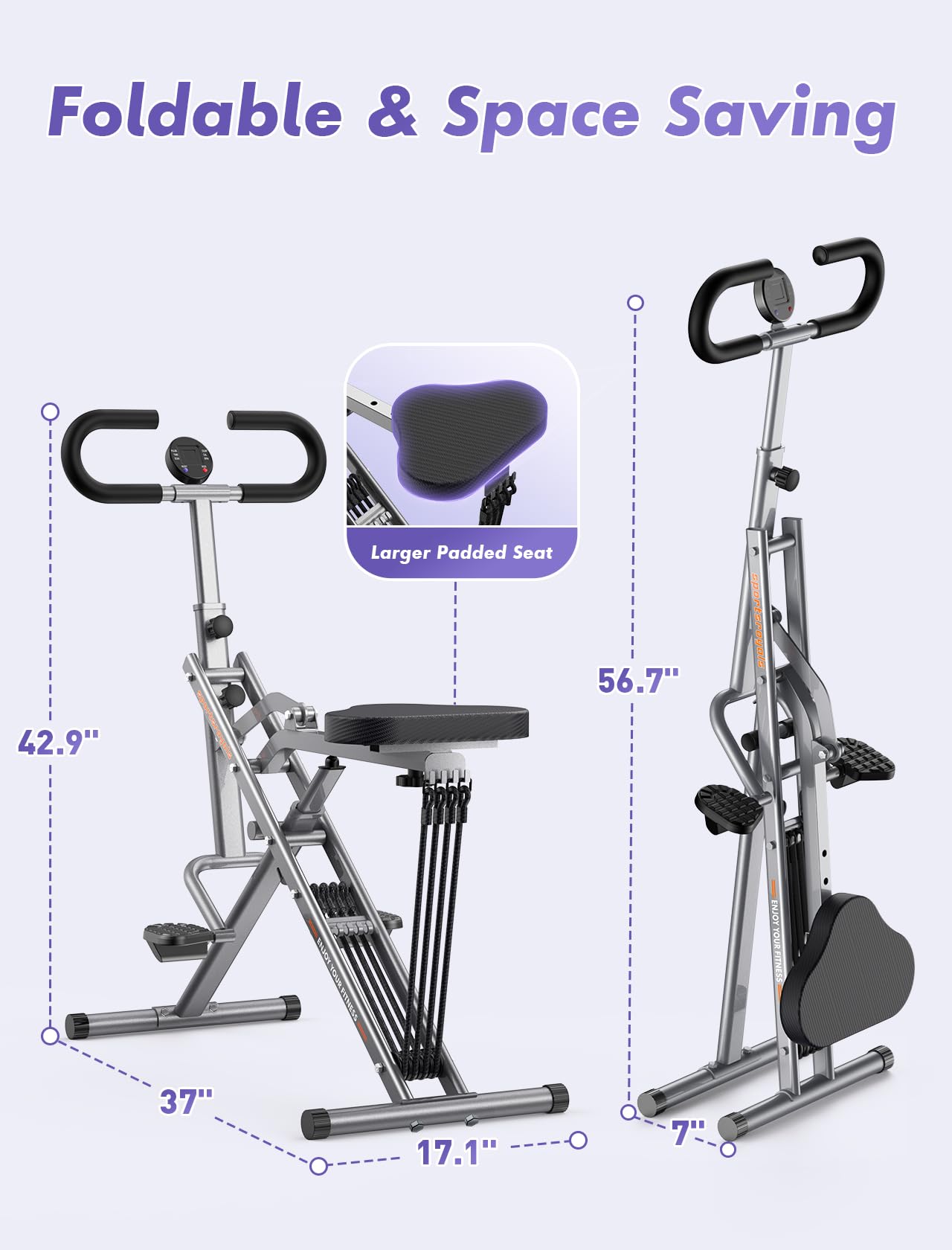 Sportsroyals Squat Machine for Home,Rodeo Core Exercise Machine,330lbs Foldable,Adjustable 4 Resistance Bands,Ride & Rowing Machine for Botty Glutes Butt Thighs,Ab Back/Leg Press Hip Thrust