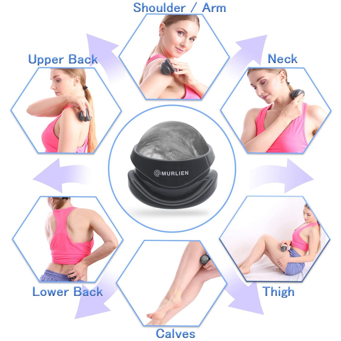 MURLIEN Massage Roller Ball, Tight and Sore Muscles Relief, Manual Massager, Alleviating Shoulder, Arms, Back, Legs, Calves or Muscle Tension - Gray