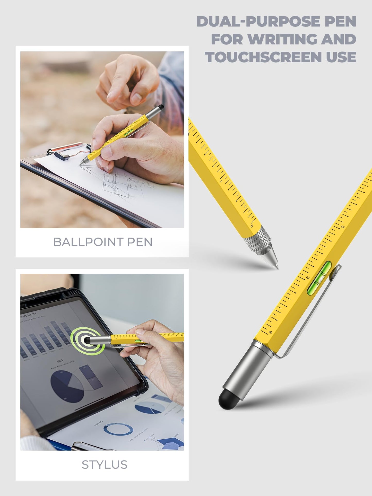 Gifts for Men Unique Multitool Pen - Stocking Stuffers for Men Dad Cool Gadgets for Husband Him Birthday Gifts for Men Who Have Everything, Office Engineer Woodworkers Carpenter Construction Tool Gift