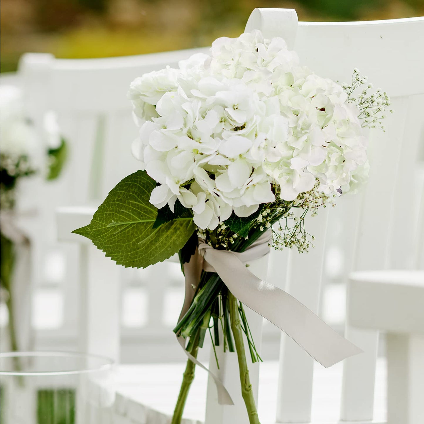 Auihiay 46 PCS Hydrangea Artificial Flowers Silk Hydrangea Heads with Stems, Ivory Artificial Hydrangea Flowers for DIY Wedding Centerpiece, Garden, Home, Party, Baby Shower Decor