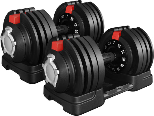 Yaheetech Adjustable Dumbbell Set 52.5lbs Pair of Adjustable Dumbbells Fast Adjust Dumbbell Weight Set of 2 with Anti-Slip Handle and Tray for Men/Women Home Gym Full Body Strength Training Equipment