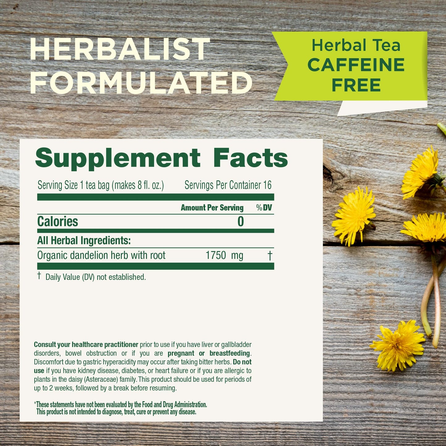 Traditional Medicinals Organic Dandelion Leaf & Root Herbal Tea (Pack of 2), Supports Kidney Function and Healthy Digestion, 16 Tea Bags Total