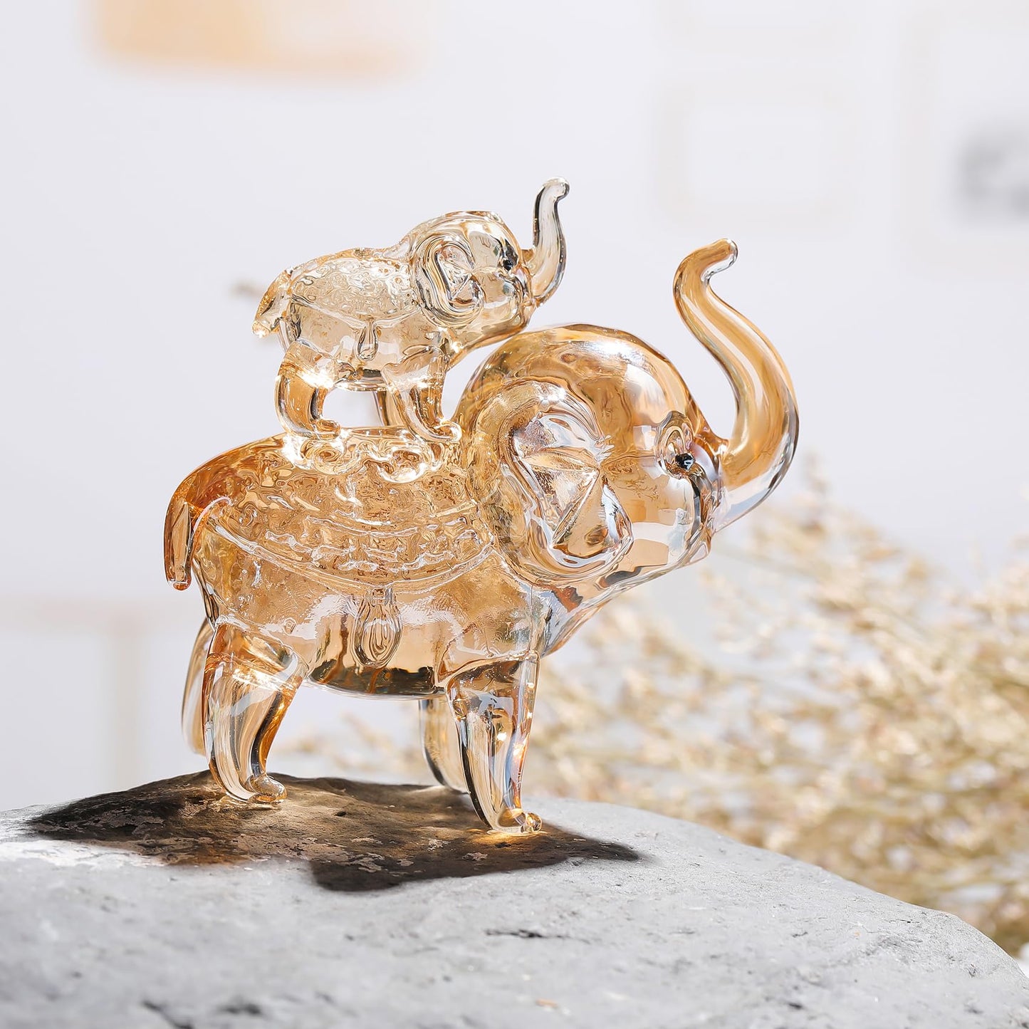 Ornalrist Crystal Elephant Gifts for Women - Handmade Gold Mother & Baby Elephant Glass Animal Collectible Figurines Birthday Gifts for Mom Wife Home Decor
