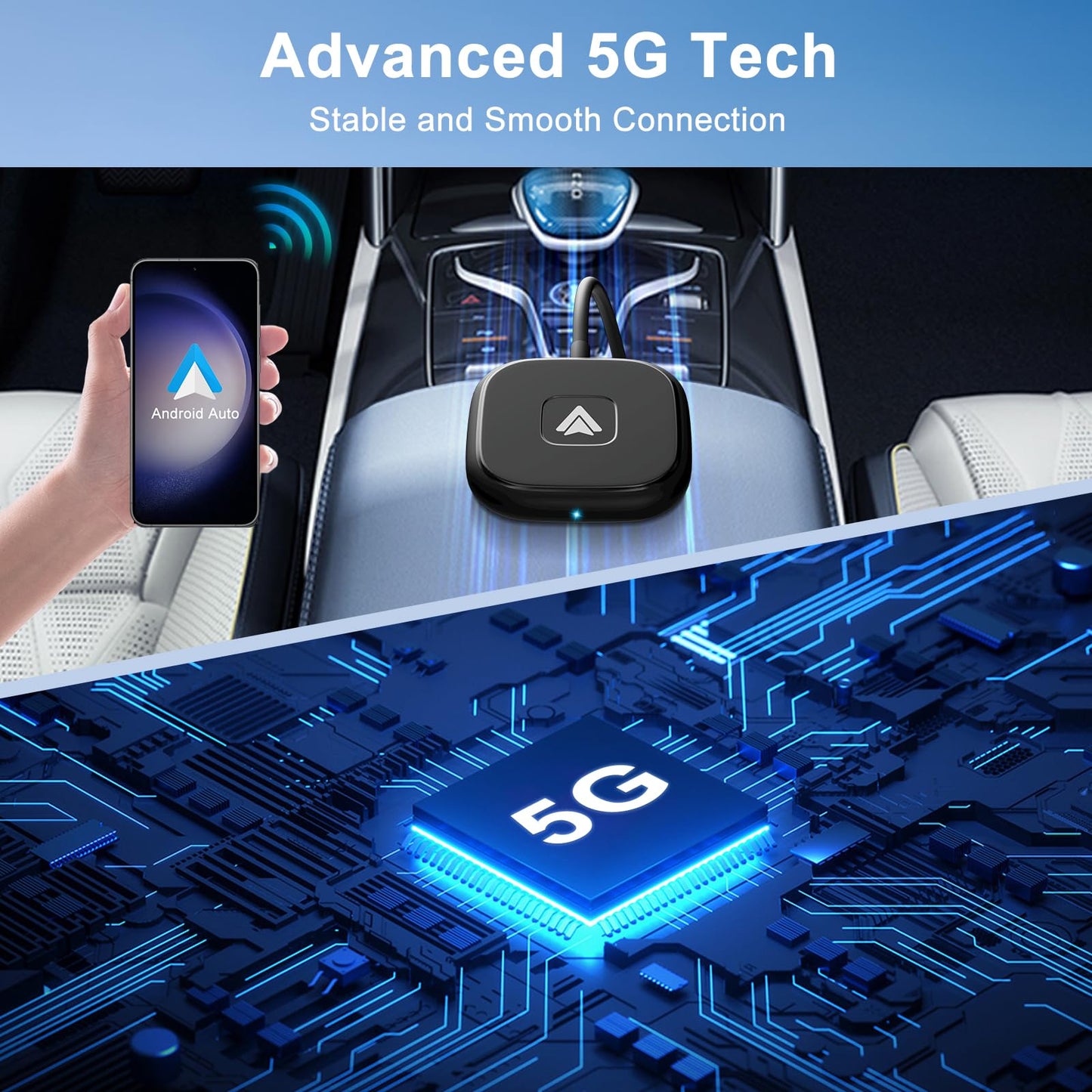 LXJTHT Android Auto Wireless Adapter Plug and Play Car Dongle for Factory Wired Android Auto in All Cars - Low Latency and Easy to Install