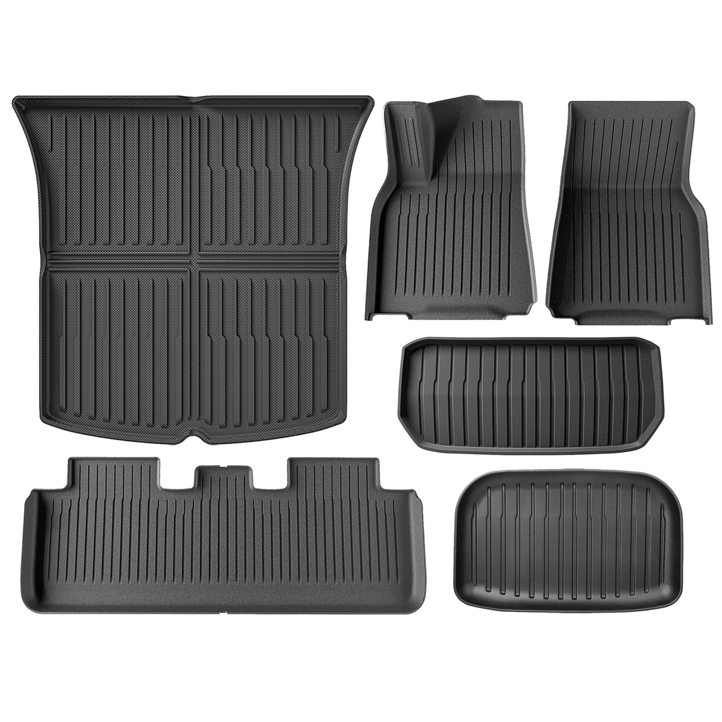 Autocessking Floor Mats for Tesla Model Y 2021-2024 2025, Set of 6 Mats All Weather TPE Waterproof Anti-Slip Front & Rear Trunk Mats Cargo Liners, Custom Fit for Tesla 5-Seater (Not Fit 7-Seat)