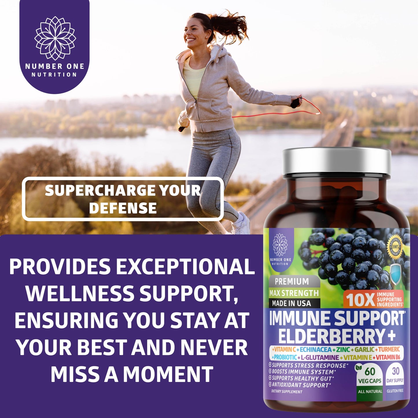 N1N Premium 10 in 1 Immune Support Booster [10 Potent Ingredients] with Elderberry, Vitamin C, Echinacea, Zinc, Turmeric and Probiotic for Immune Support, Gut Health and Better Digestion, 60 Veg Caps