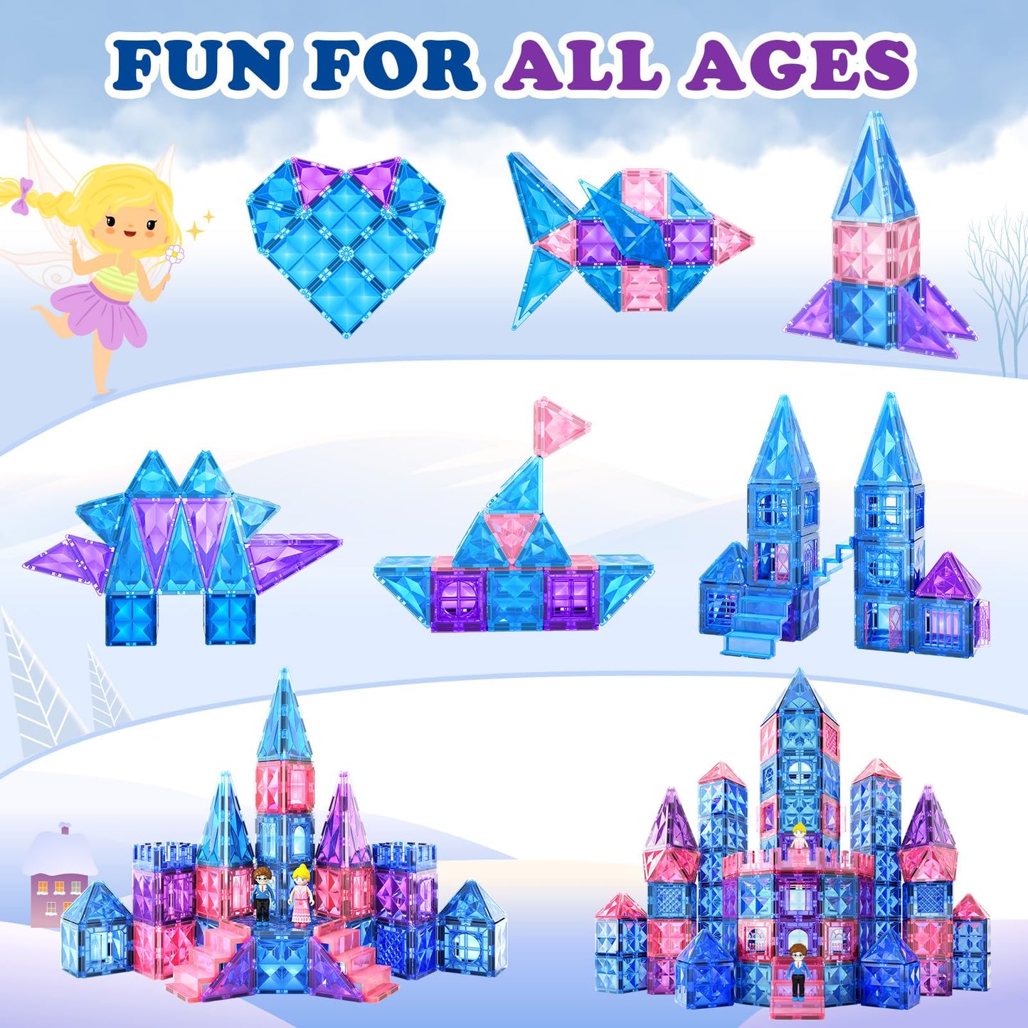Diamond Magnetic Building Blocks - Frozen Princess Toys for 3-8 Year Old Girls & Boys - 3 4 5 6 Year Old Girl Birthday Xmas Present