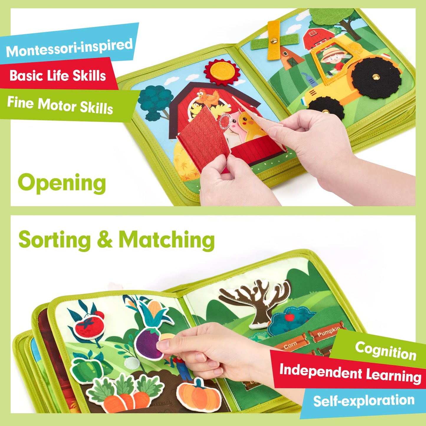 hahaland Busy Book for Toddlers 1-3 - Montessori Toys Busy Board for 1 Year Old Boy Toys Girl Birthday Gift, Educational Quiet Activity Books Easter Basket Stuffers Toddler Toys 1-2 One Year Old Gifts