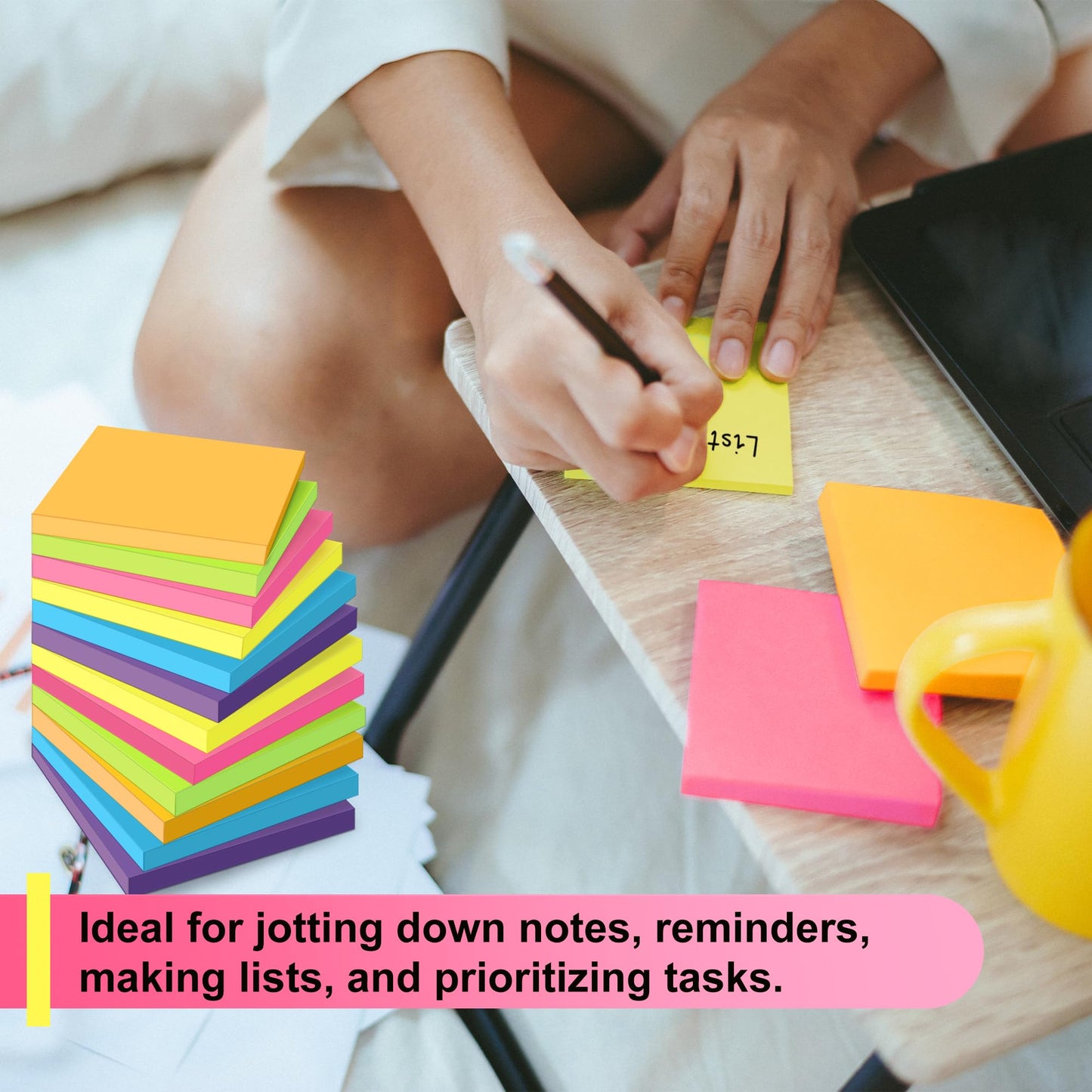 OHOME Sticky Notes - 12 Pads, 3”x3” - Colorful Self-Stick Post Notes Bulk - Office Desk Accessories | Teacher Classroom Must Haves,Aesthetic School Supplies for Home,Easter Basket Essentials