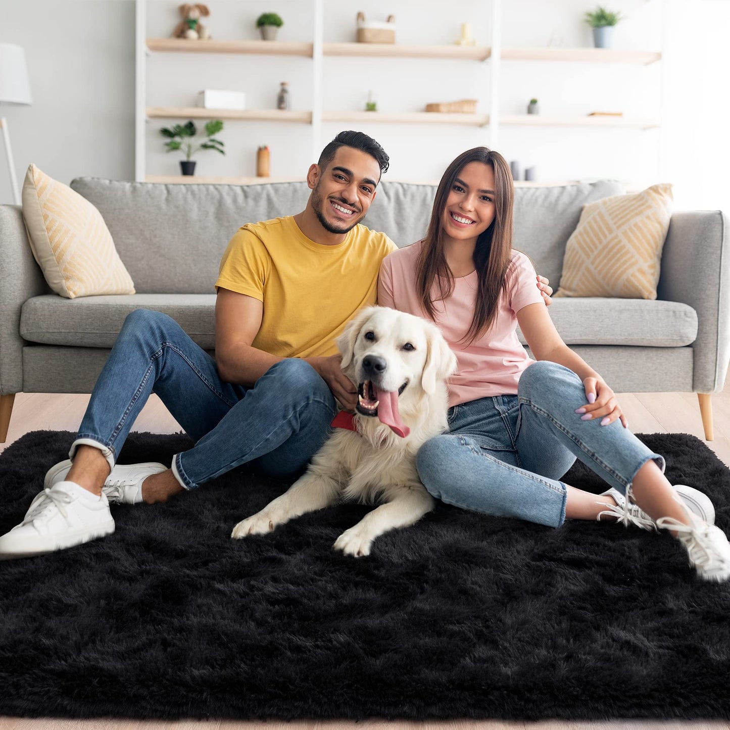 Noahas Fluffy Area Rugs for Living Room,4x5.3 Feet Black Rugs for Bedroom,Thick Shag Throw Floor Carpet,Soft Shaggy Bedside Non-Slip Plush Dorm Nursery Kids Rug Home Decor Aesthetic