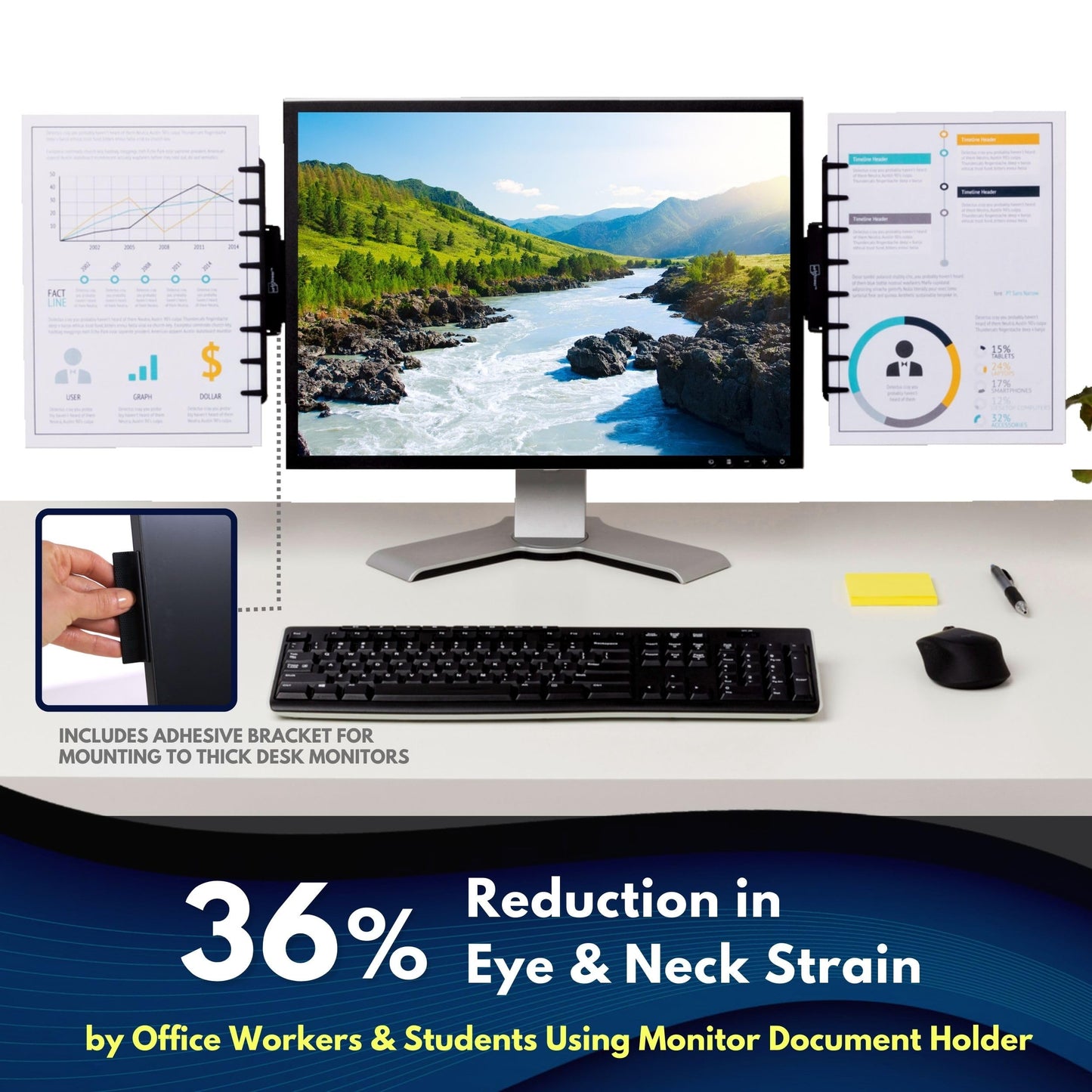 Note Tower Monitor Document Paper Holder for Typing | Clips to Laptops & Desktop Monitors I Reduces Eye & Neck Strain | Portable Copy Holder for Desk | Sticky Note Stand & Monitor Memo Board | Black