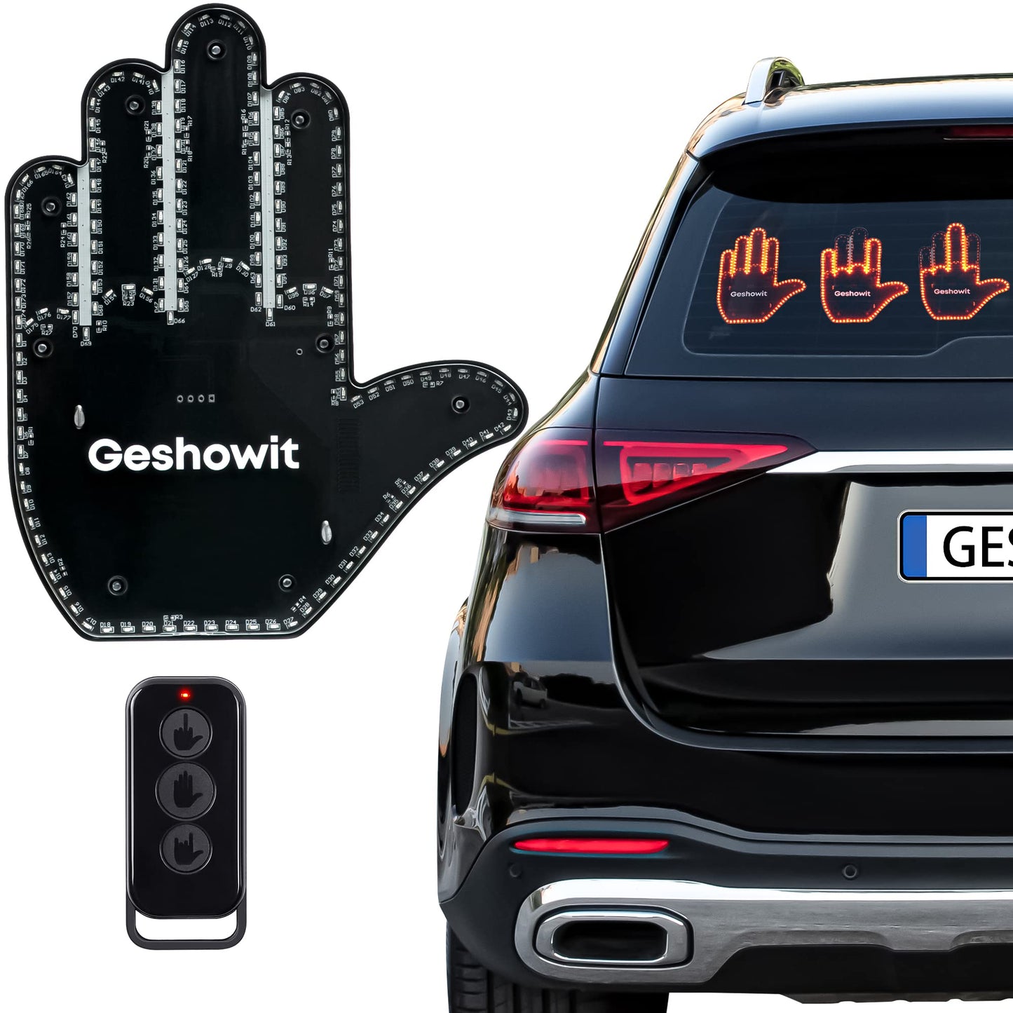 Car Accessories for Men, Car Middle Finger Light with Remote - Give The Bird & Wave & Love to Drivers - Truck Accessories, Finger Flicker LED Hand Gesture Signs, Ideal Gift for Men and Women