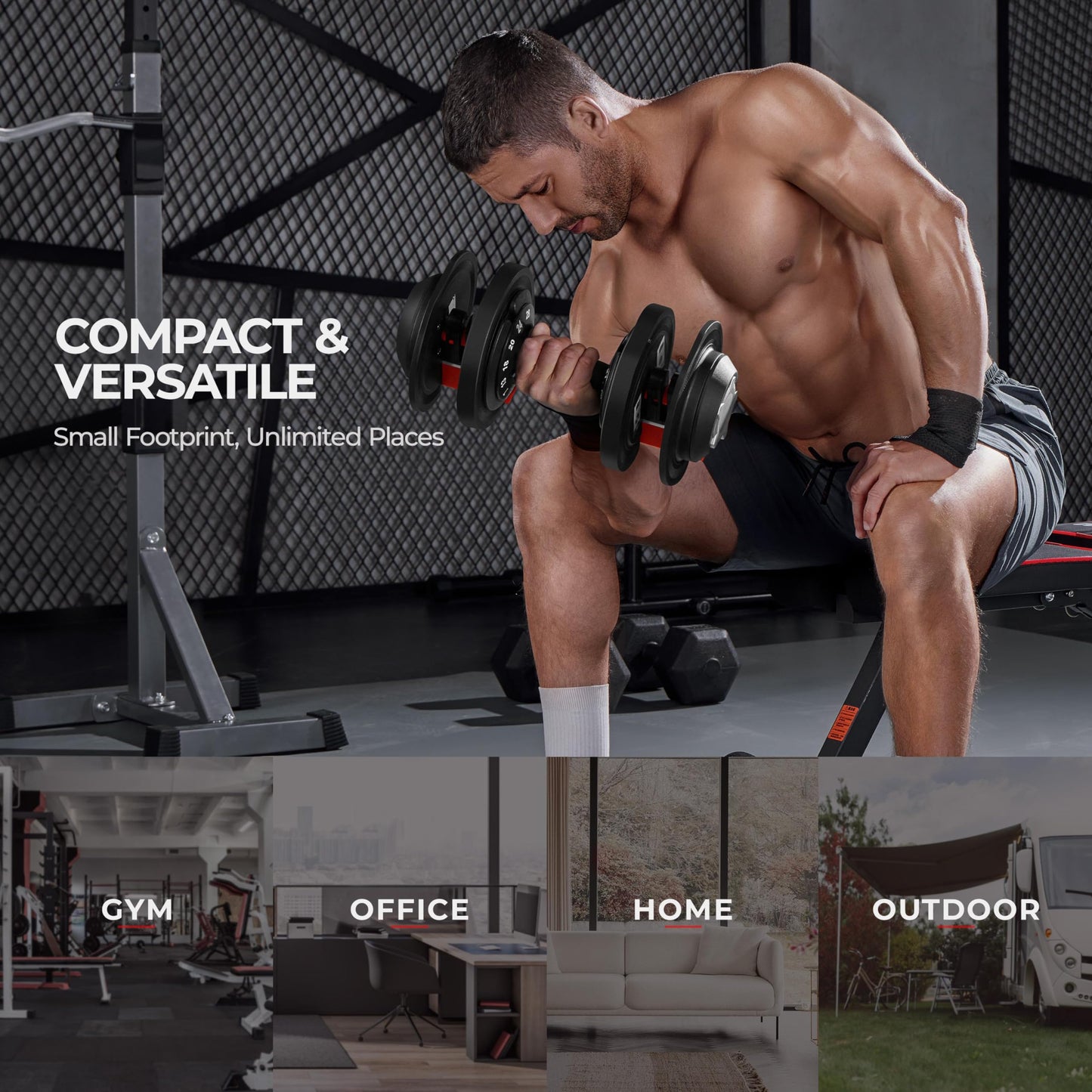 Yaheetech Adjustable Dumbbell Set 52.5lbs Pair of Adjustable Dumbbells Fast Adjust Dumbbell Weight Set of 2 with Anti-Slip Handle and Tray for Men/Women Home Gym Full Body Strength Training Equipment