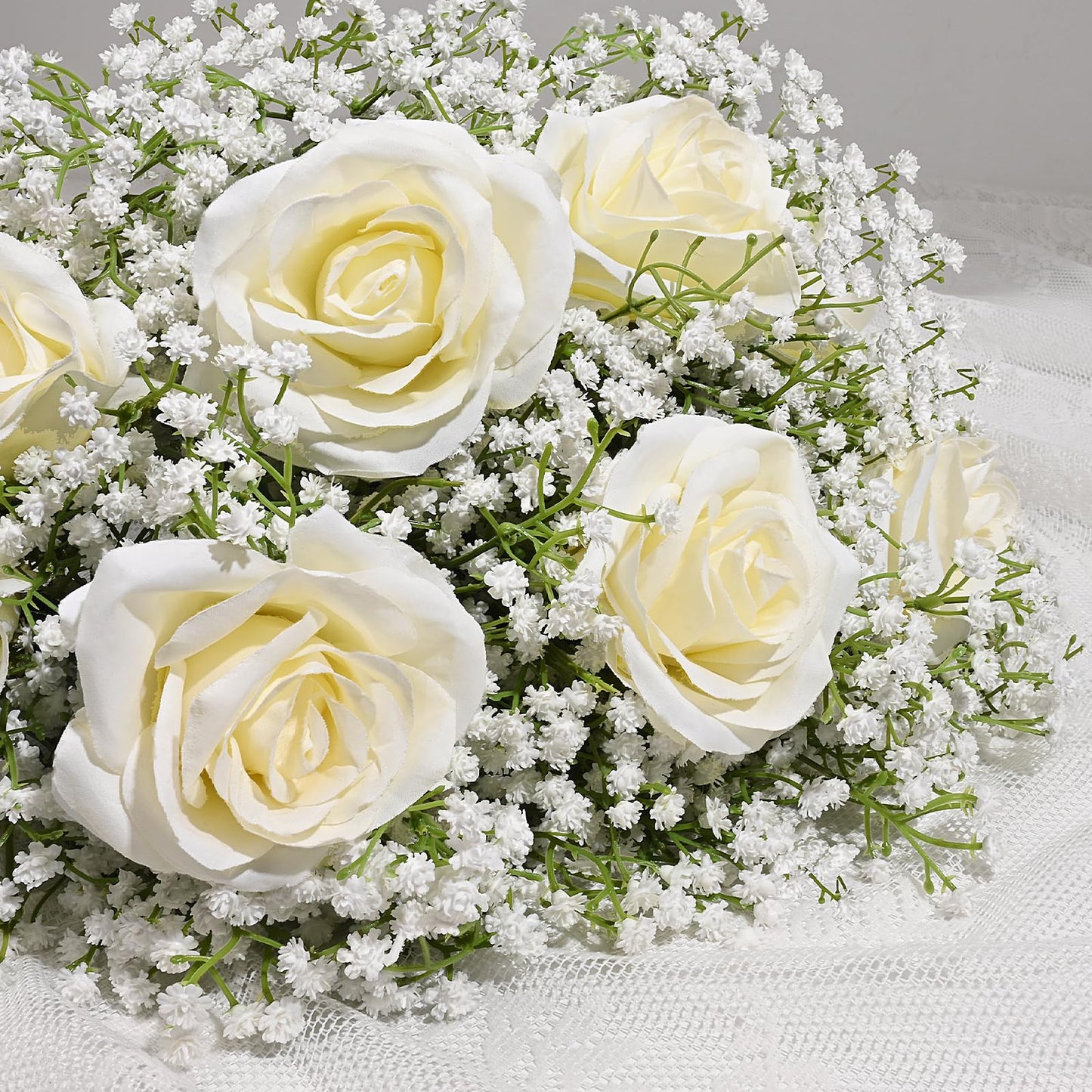Dolicer 15 Pcs Babys Breath Artificial Flowers, White Long Stem Baby Breath Flowers Artificial Bulk, Real Touch Fake Babys Breath Gypsophila for Wedding Bridal Bouquet Party Arrangements Home Decor