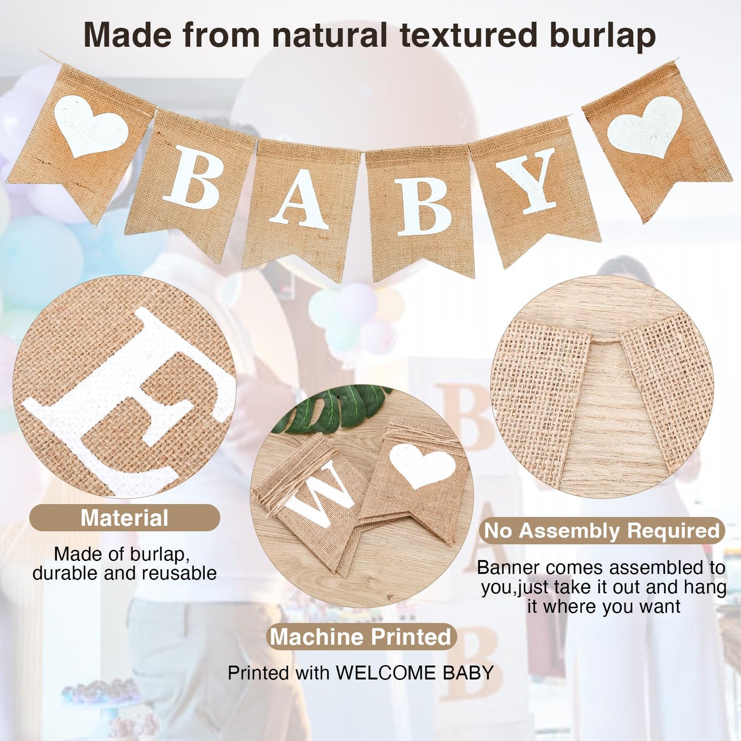 VIXAVI Welcome Baby Sign - Pre-Strung Burlap Welcome Baby Banner - Elegant Baby Announcement Sign for Boy and Girl - Newborn Birth Hospital Signs - Baby Arrival Banners - Adorable Baby Shower Decor