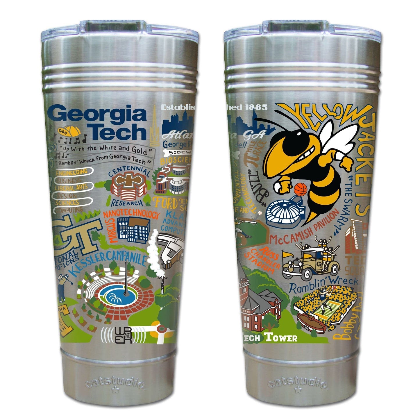 Catstudio Georgia Tech Collegiate Thermal Tumbler | Triple Wall Insulation With Non Slip Bottom | Great College Travel Cup for Water, Coffee, Tea, or Smoothies