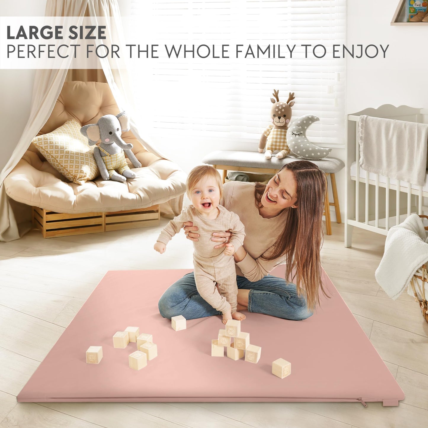 Stylish Vegan Leather Baby Play Mat - Soft, Easy to Clean Floor Mat Creates A Safe Play Area for Your Baby - The Perfect Modern Foam Playmat Fits Nicely with Your Kids Playroom Or Home Decor