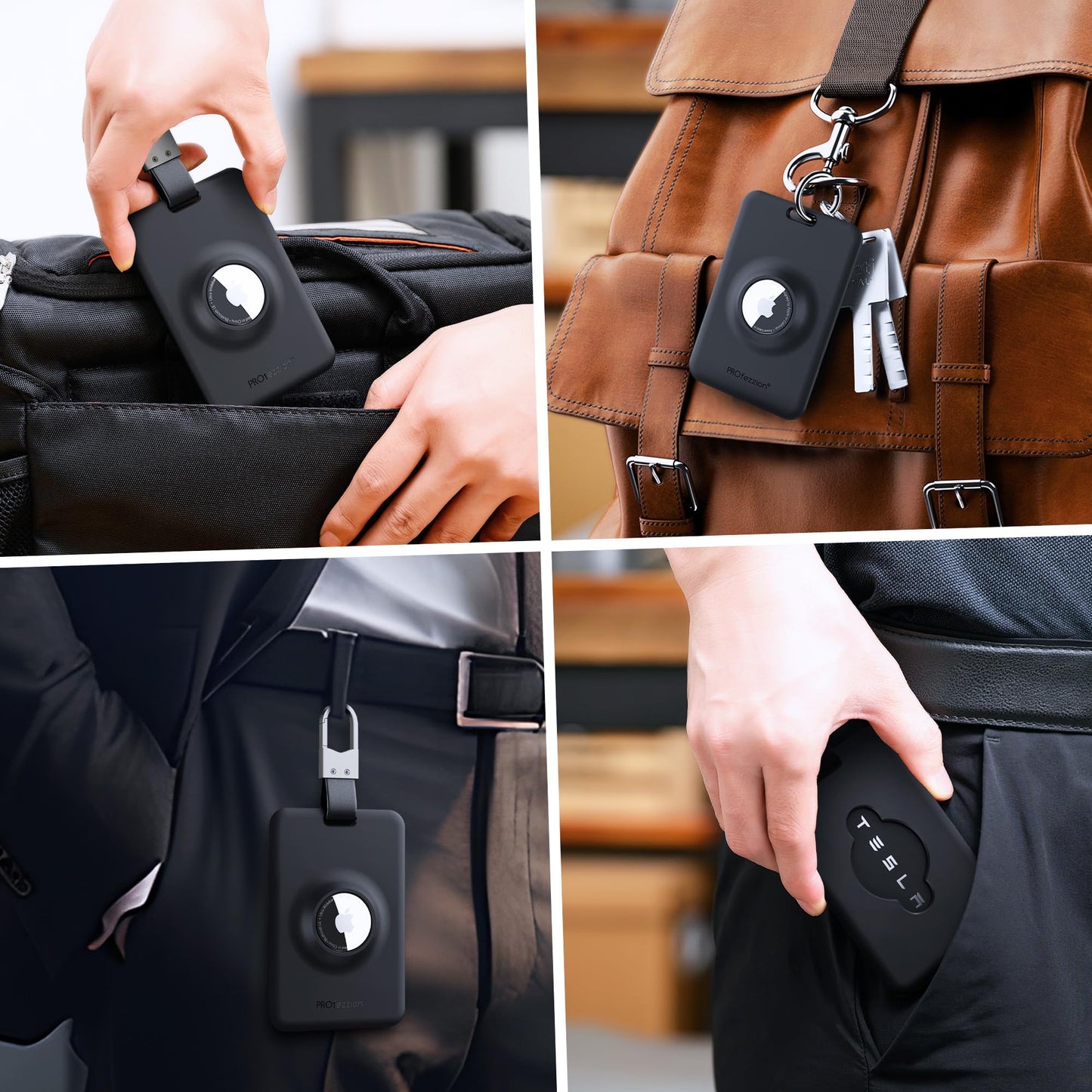 PROfezzion Tesla Key Card Holder with AirTag Slot, AirTag Tesla Card Plastic Card Key Holder for Model 3 Y S X Cybertruck with Keychain Key Rings, Key Card Protective Case Cover for Tesla - 1 Pack