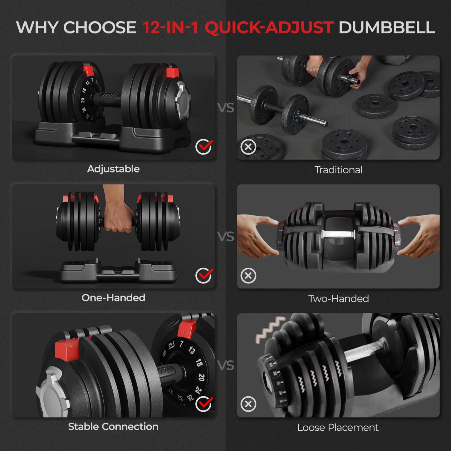 Yaheetech Adjustable Dumbbell Set 52.5lbs Pair of Adjustable Dumbbells Fast Adjust Dumbbell Weight Set of 2 with Anti-Slip Handle and Tray for Men/Women Home Gym Full Body Strength Training Equipment