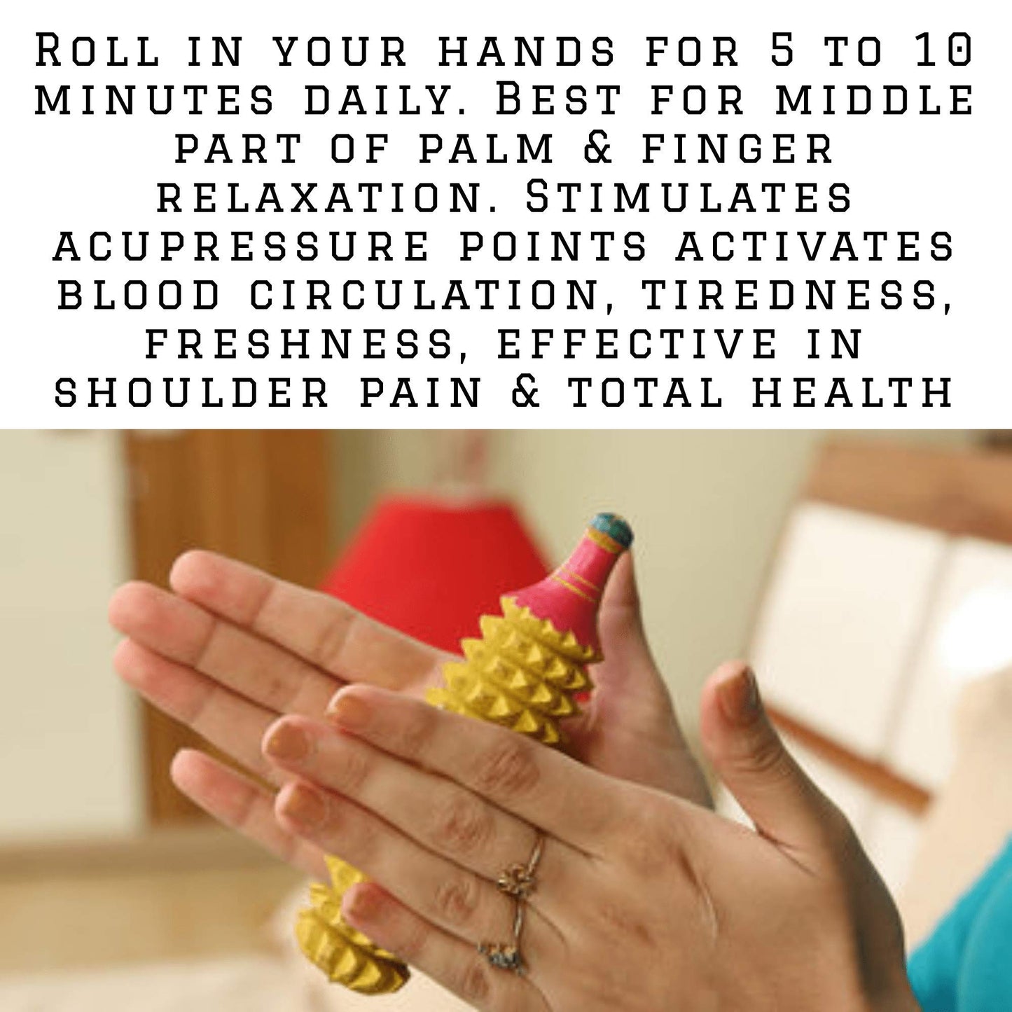 BOSKY Handmade Wooden Ancient Acupressure Spiked Hand Massager Exercise Therapy Deep Tissue Trigger Set of 2 Pcs, Sujok Ball and Rings with Reflexology Chart