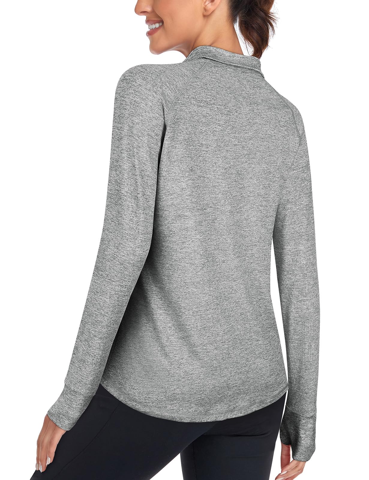 Women's Moisture Wicking Long Sleeve Zip Up O-Neck Thumbhole Gym Tops - Cucuchy Golf Yoga Fitness Apparel