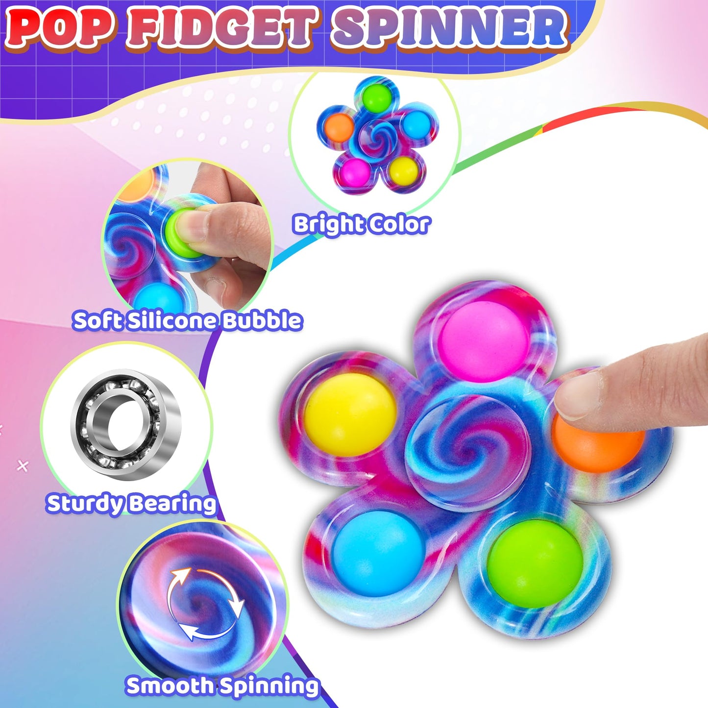 Fidget Spinners for Kids Bulk, 9 PCS Easter Basket Stuffers Party Favors Pop Fidget Toys Prize Box Small Toys Easter Fillers Autism Anxiety Stress Relief Products for Boys Girls Teens Adults Gifts