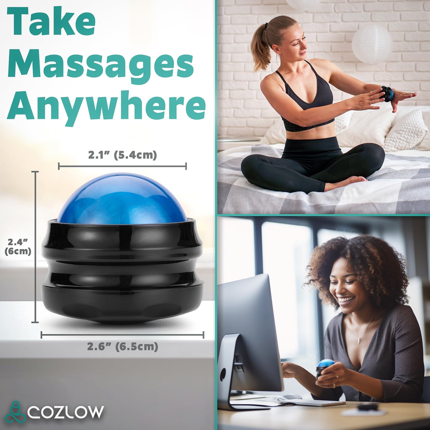 Massage Ball, Muscle Massager Roller Tool for Trigger Point Deep Tissue Release, Hand Held Manual Massage Therapy for Back, Neck, Leg, Shoulder, Foot Pain Relief by Cozlow