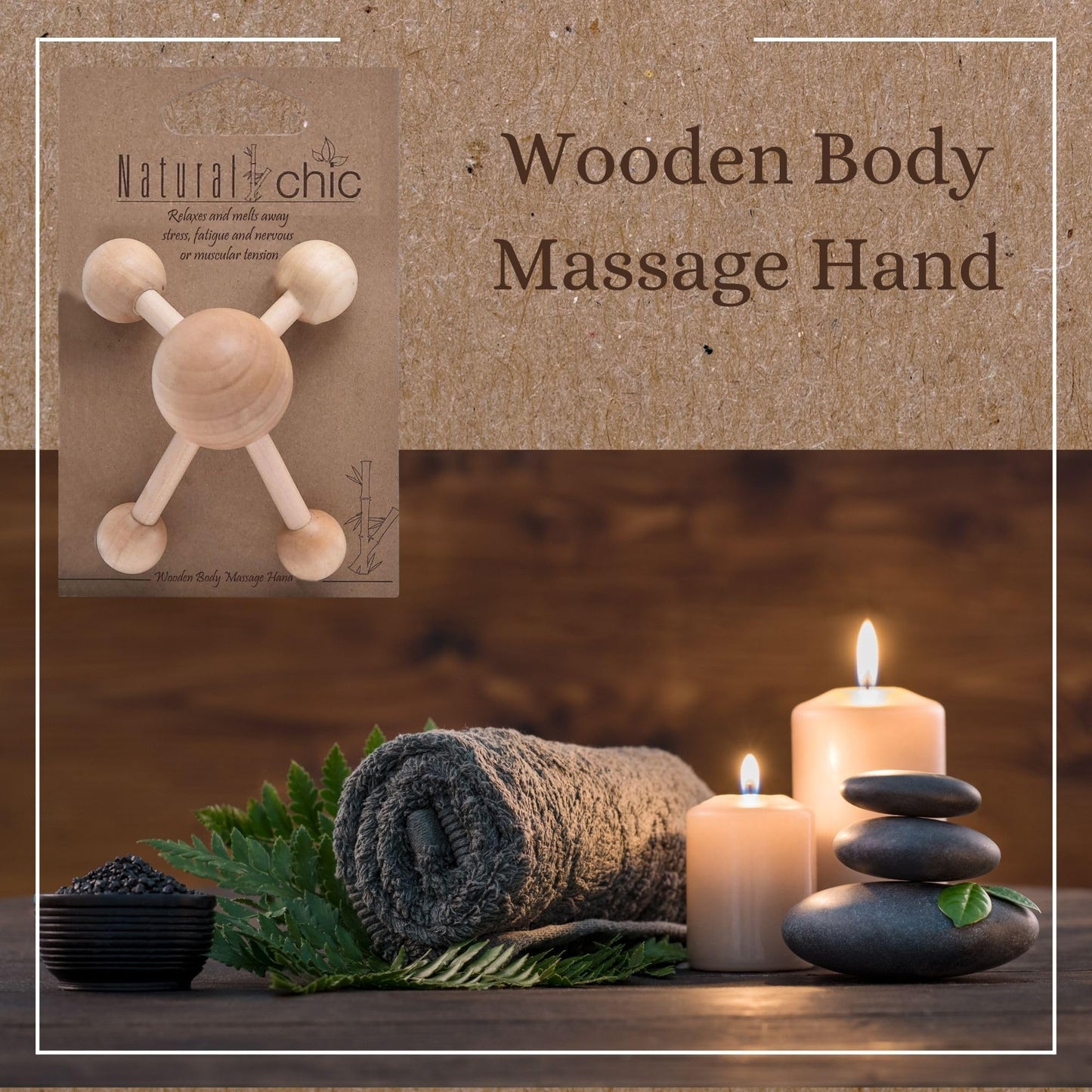 Natural Wood Handheld Massager - Relaxing Muscle Relief, Revitalizing Scrubbing Roller - Soothing Back & Body Therapy Tool - Bodycare Hand Spider - Mr Happy Wooden Ball Massager