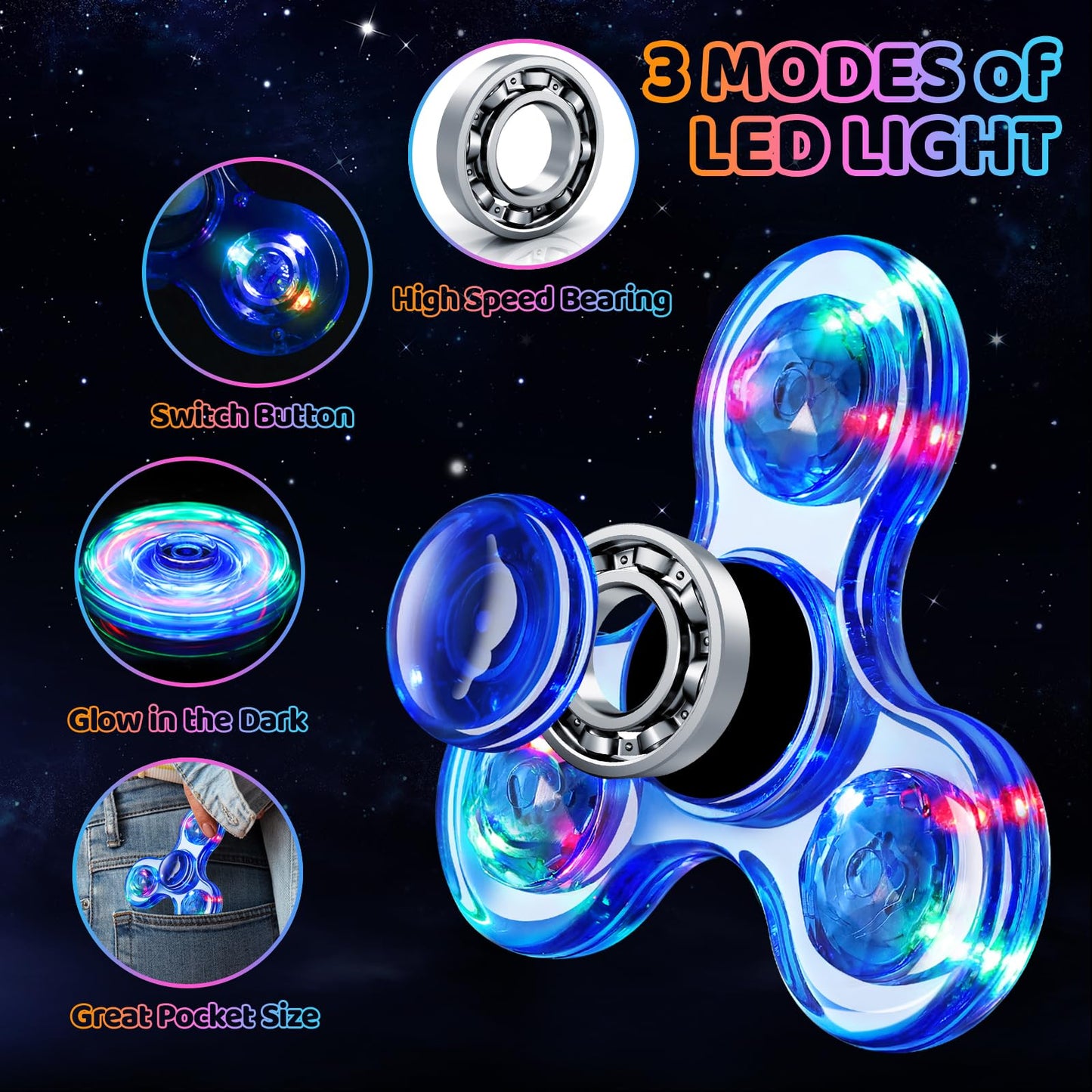 Fidget Spinner for Kids 2 Pack, Light up Sensory Fidget Toys Adults Kids 4-8-12 with Autism ADHD, Easter Egg Fillers Basket Stuffers Classroom Prizes Party Favors, Glow Spinners Stress Anxiety Relief